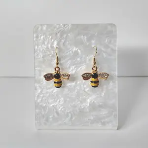 #186 Bee with Rhinestone Wings Earrings, Casual, Spring, Summer, Insect, Animal, Alloy