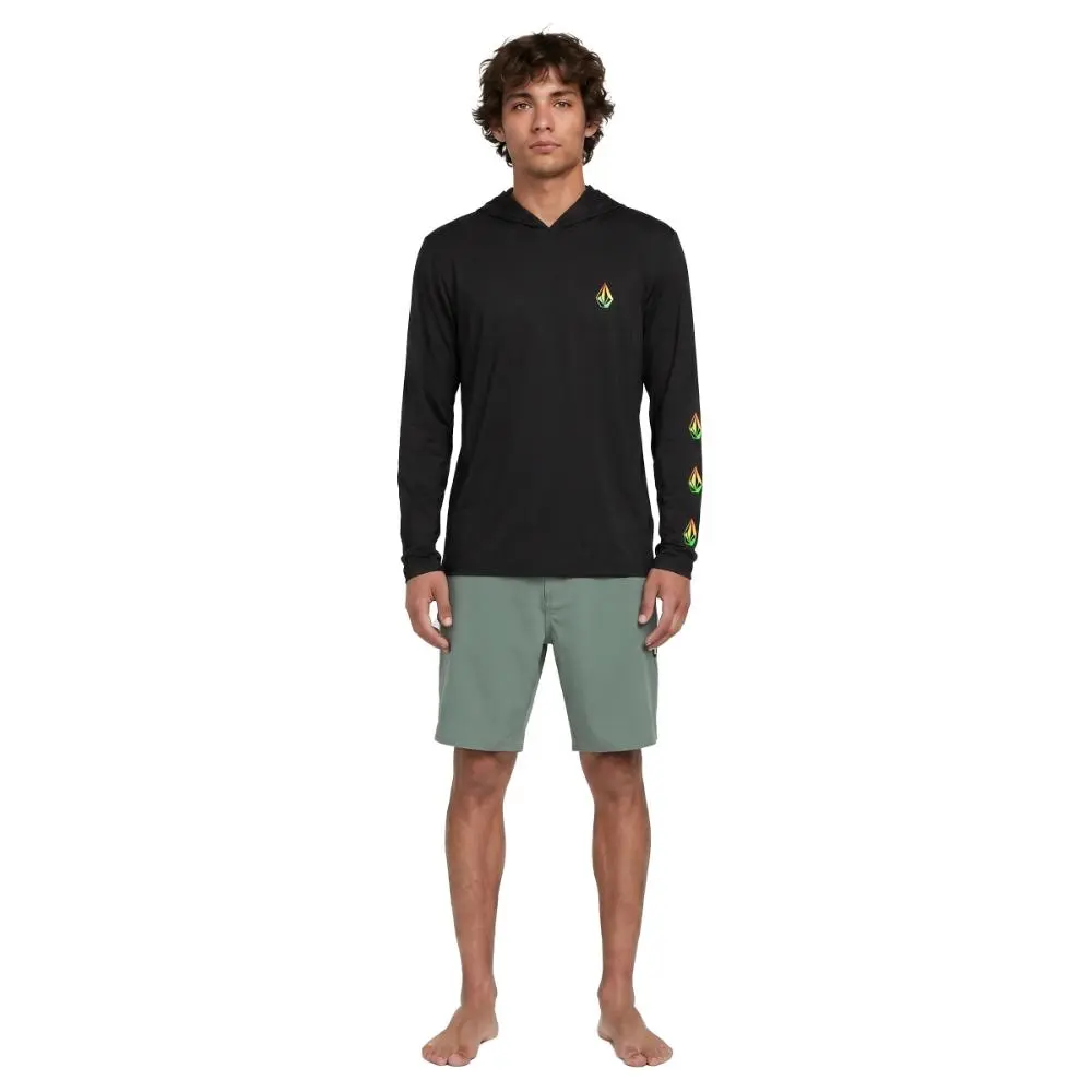 Volcom Men's Crawdad Rasta Stones Hooded Rashguard - Long Sleeve, UPF 50+, Added Coverage Support, Comfortable Layering Swim Top for Surf Sessions, Pool Days, Paddle Activities, UV-Protective, Paddle Days