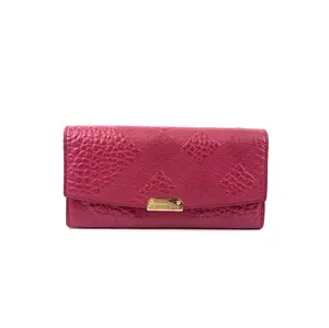 Pre-owned BURBERRY Cowhide Wallet Mildenhall Long Clutch Magenta with Snap Button Flip Cover,Sku:SH35