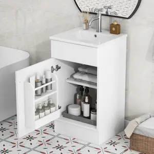 18" Bathroom Vanity with Sink, Vanity Cabinet with Door Shelf and Adjustable Shelf