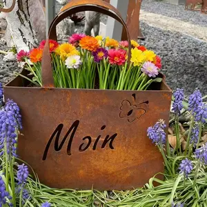 Vintage Iron Handbag-Shaped Garden Planter, Rustic Moin Lettering & Butterfly Cutout, German-Style Outdoor Plant Pot, No Maintenance Needed