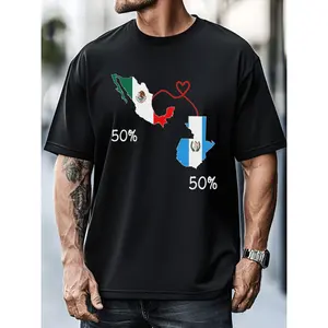 Half Mexican Half Guatemalan Flag Map T-Shirt 50 Mexico 50 Guatemala Design Black Short Sleeve Cotton Crew Neck Ultra Soft Breathable Regular Fit Casual Summer Tee