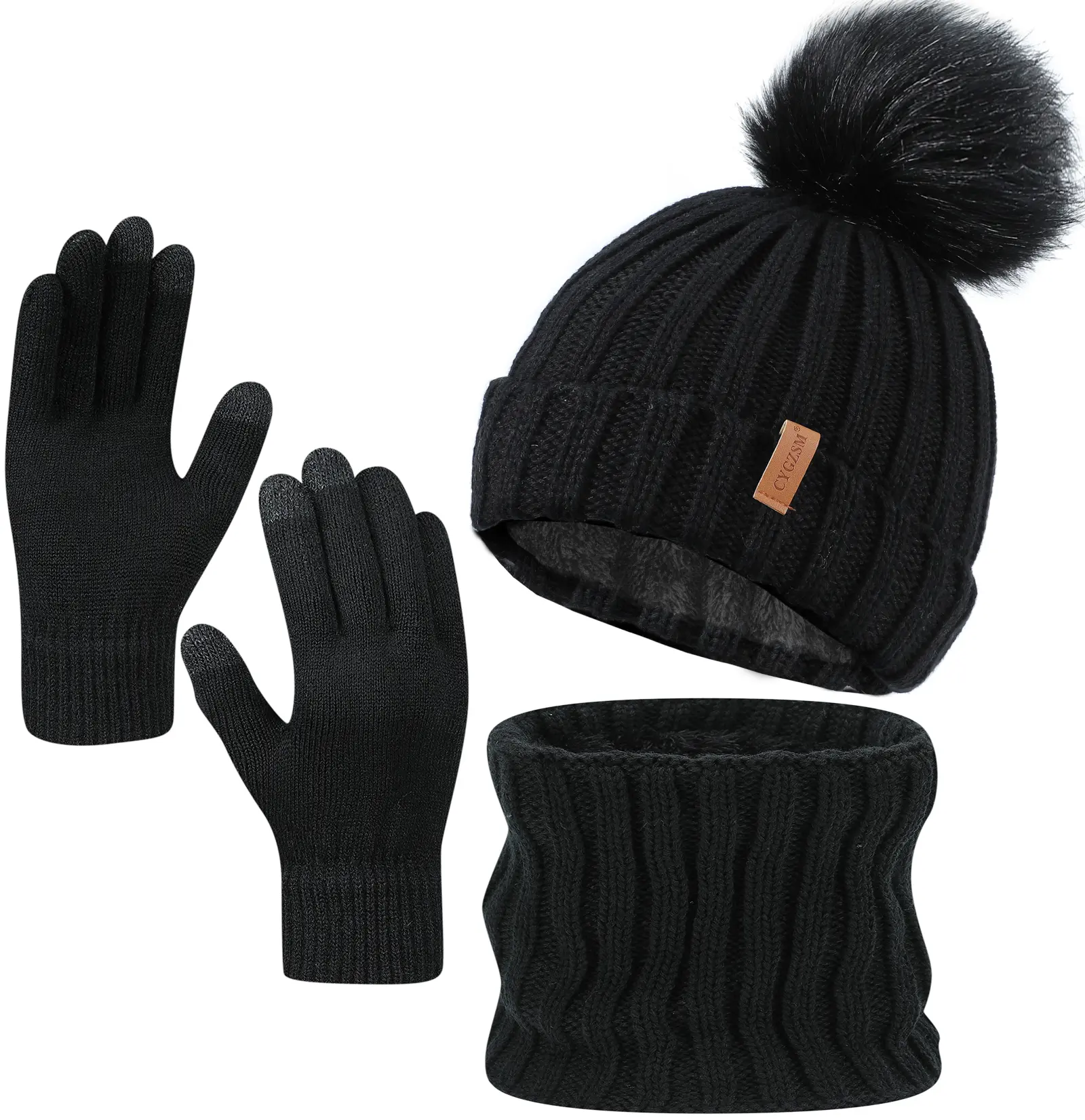 Women's Winter Cozy Gray Knit Beanie with Pom Pom, Cowl Neck - Sports & Outdoor Accessory for Cold Days Fashion