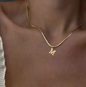 Waterproof Initials Herringbone Necklace for Women