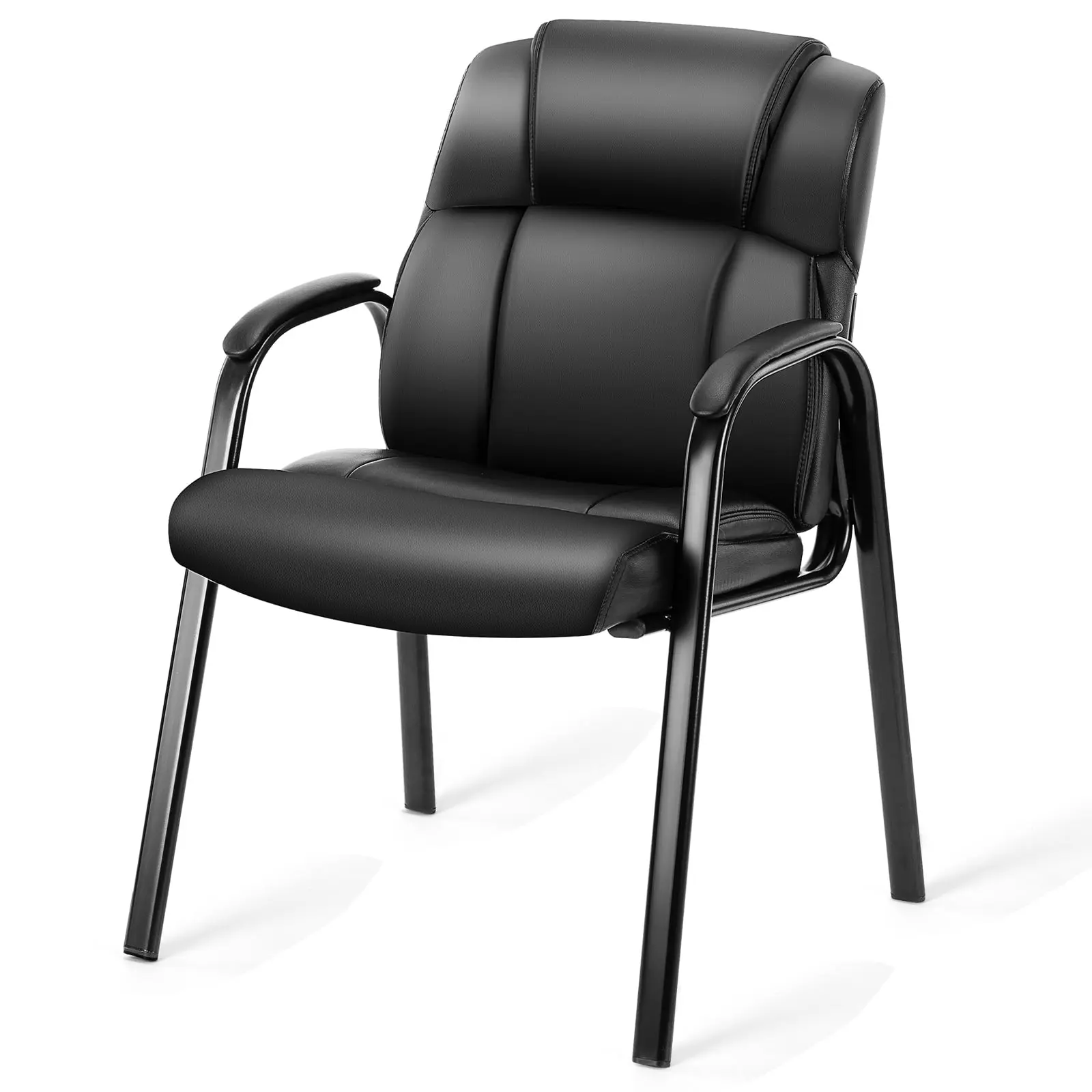 GIANNA Faux Leather Waiting Room Chair, Office Guest Chair with Padded Arms, for Reception, Conference, Meeting, or Home Use, Basic Black(1 PCS)