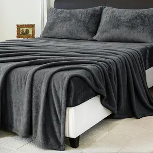 Faux   Sheet Set, Luxury Soft Fleece Bed Sheets,  Plush  Sheets Fuzzy Bedding Sheets for Fall and Winter, Cozy Warm, No Shedding, 4 count, Dark Grey