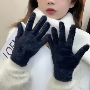 Fashion Winter Mink Velvet Five Finger Gloves  NONE