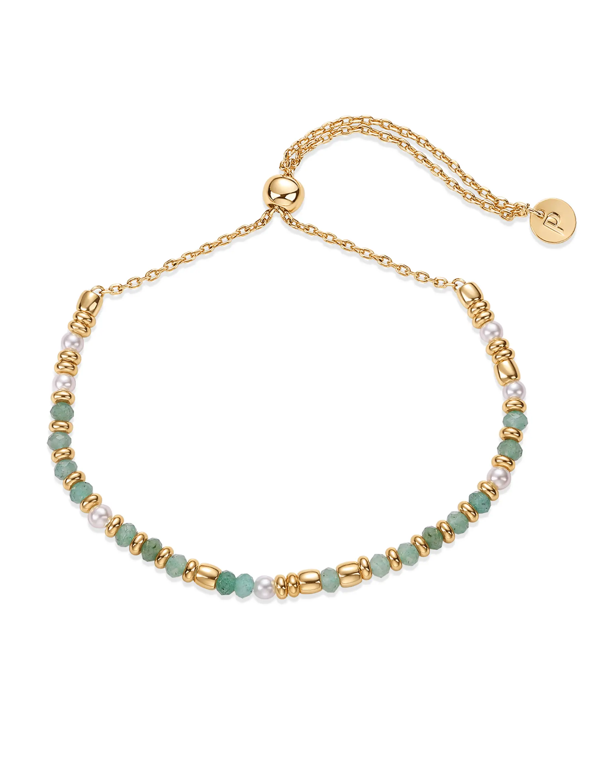 PAVOI 14K Yellow Gold Plated Women's Beaded Gemstones Adjustable Slider Bracelets