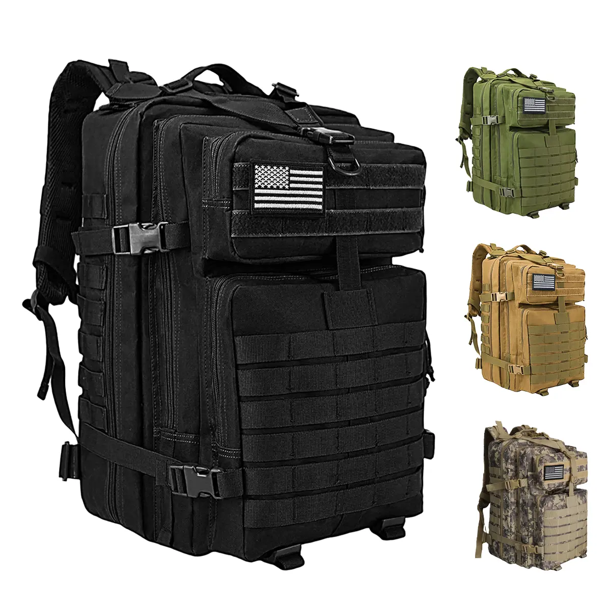 WOLT Men's Military Tactical Backpack - Large Heavy-Duty Polyester Bag with Adjustable Shoulder Straps, Waist Belt for Hiking, Gym, Durable Polyester, Camping Backpack, Survival Rucksack, Outdoors Backpack