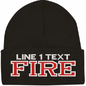 Firefighter Winter Hat - Customizable Black Winter Cuff hat with your Text on LINE 1 Volunteer Firefighter Career Firefighter Winter Beanie Hat