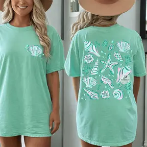 Summer Seashells Comfort Colors Shirt, Front And Back Coastal Beach Shell Tshirt, Vacation Summer Tee, Ocean Aesthetic Womens T-Shirt