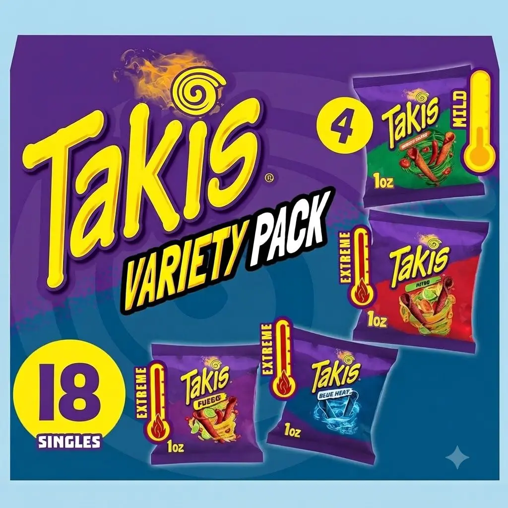 Takis Rolled Tortilla Chips 18-Pack Variety Box – Assorted Spicy & Crunchy Snack Bags