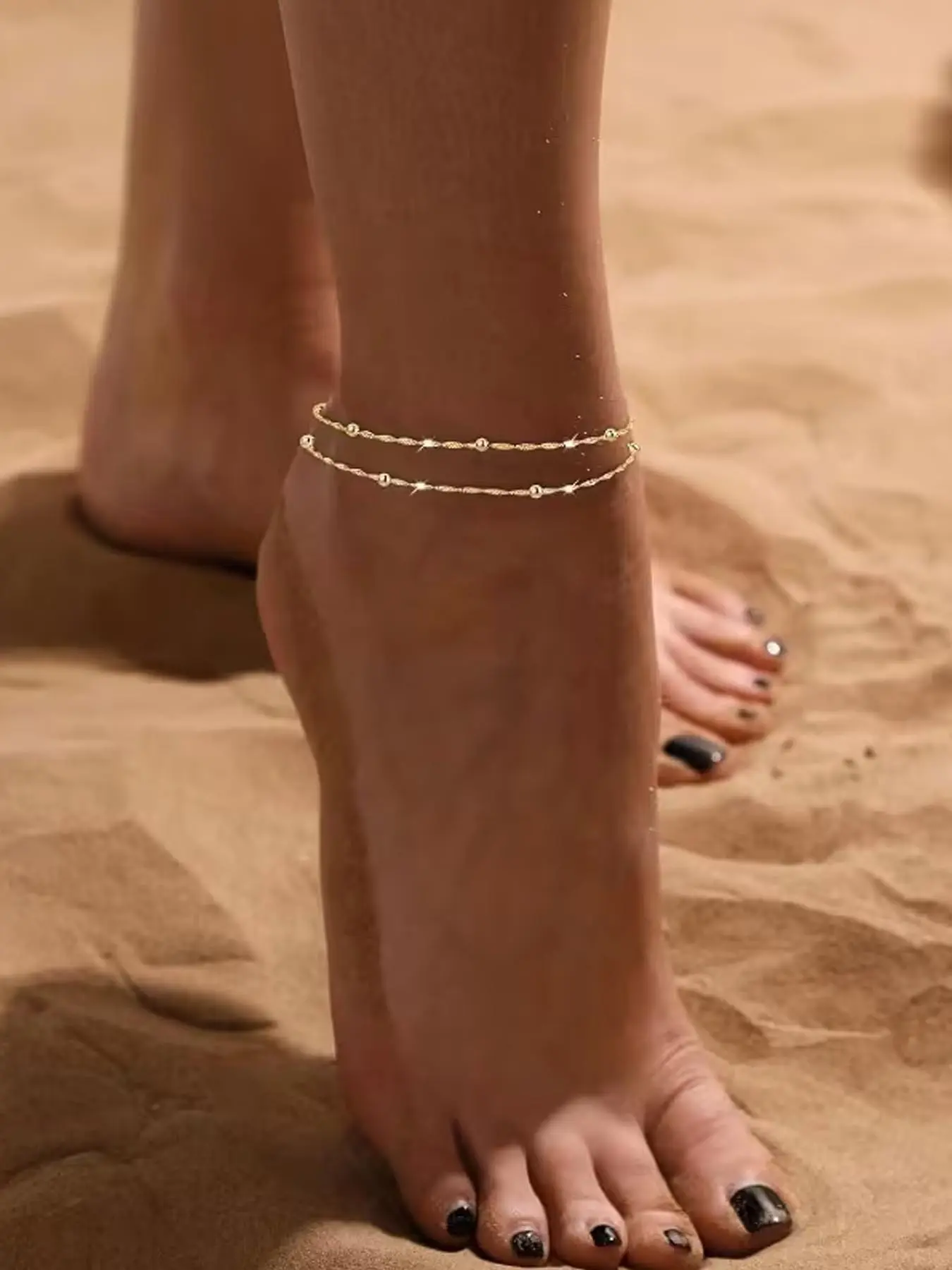 1pc Ladies Waterproof Stainless Steel Anklet Bracelet, Foot Jewelry - matt Texture Simple Design, Suitable for Daily Wear, Vacation and Valentine's Day Gifts, The Perfect Gift for Family and Ladies