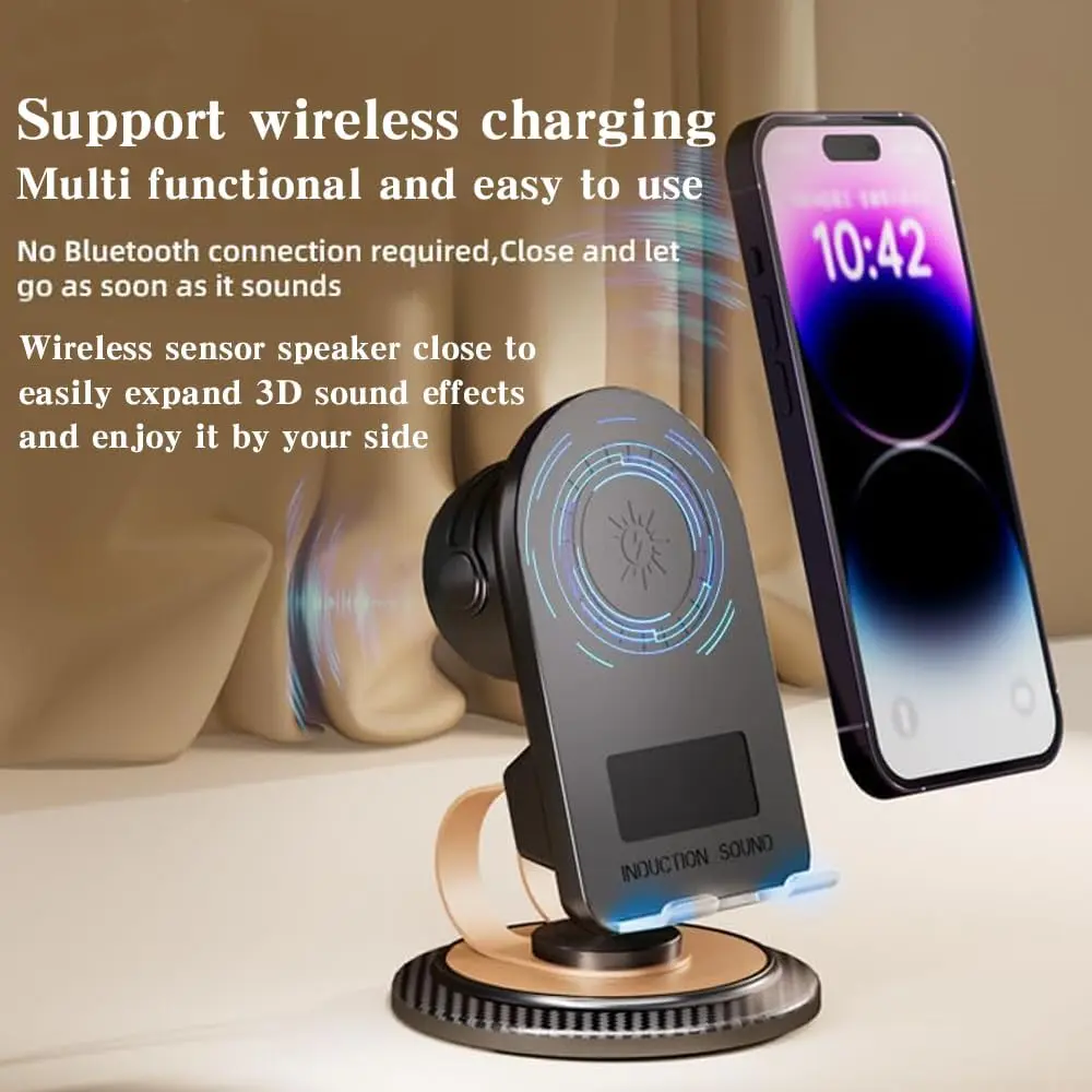 2026 New 4 In 1 Multifunctional Induction Wireless Speaker,Bluetooth Speaker With 15W Wireless Charging Sensor,Table Stand Phone Holder With Light. Charging,Speaker Audio, Stand For Your Smart Mobile Phone