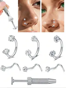 3pcs 18G Horseshoe Nose Ring Nose Screw Stainless Steel Nose Rings For Women With A Ball Grabberand Silver Internally Threaded Nose Piercing