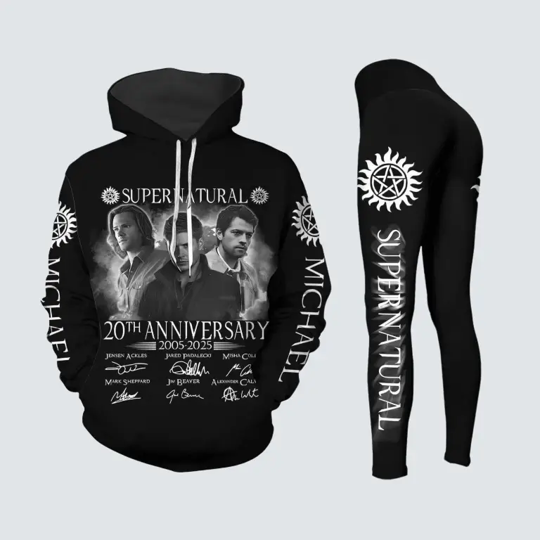 Supernatural 20th Anniversary Hoodie & Leggings Set – Featuring Sam Winchester, Dean Winchester & Castiel, Winchester Brothers Anniversary Fan Outfit, Unisex Cozy Lounge & Streetwear Apparel