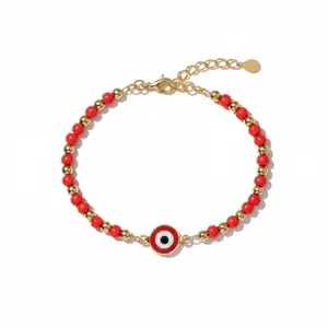 Red Evil Eye Beads Protection Bracelet for Mom and Baby Gold Plated 14K Hypoallergenic Waterproof Tarnish Resistant Bracelet for Daily Wear