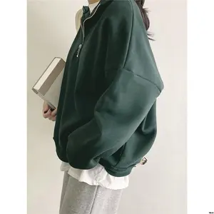 DAZY Solid Half-Zip Off-Shoulder Oversized Sweatshirt