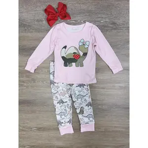 SYDNEY SO SWEET I Love Dinosaurs Pink Girls Long Sleeve Pajamas with Dinosaur Graphic & Matching Pants Valentine's Day Gift