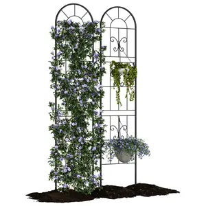 2 Pack Sturdy Black Metal Decorative Garden Trellis - 55x12 Inch Outdoor Fence for Climbing Plants, Flowers, Vegetables - Durable Iron Plant Support