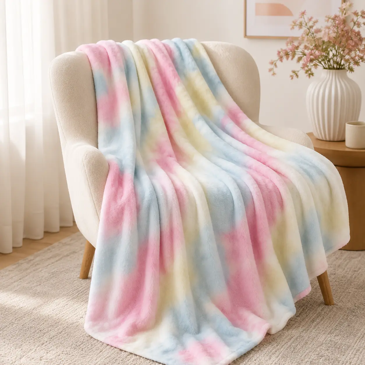 Classic Pastel Rainbow Tie-Dye Flannel Throw Blanket - Super Soft, Cozy, Plush, Fuzzy, Thick, Lightweight, Warm, 50"x60" for Couch & Bed, Single-Sided Printing, Whimsical Home Decor, Room & House Decor Gift for Women
