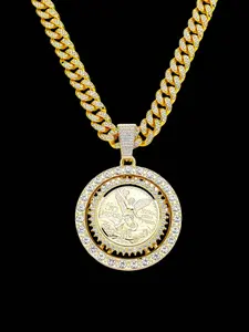 Men's Street Style Rhinestone Pendant Necklace, Rotating Angel Design Cuban Chain Jewelry, Creative Party Accessory for Men, Cuban Link Necklace, Sparkling Rhinestones Chains