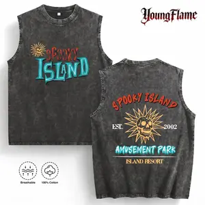 Retro Spooky Island Nostalgia Sleeveless t shirts | Y2K Alt Grunge streetwear | good graphic tees Fun Summer gifts for him black