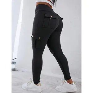 Butt Lifting Leggings With Flap Pockets High Waist Tummy Control Workout Cargo Pants