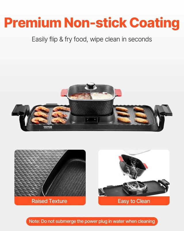 VEVOR Hot Pot with Grill, 2300W 2-in-1 Electric Smokeless Grill and Hot Pot, Removable Shabu-shabu Hotpot with Non-stick Pan, Separate Dual Temperature Control, Indoor Korean BBQ for 1-6 People