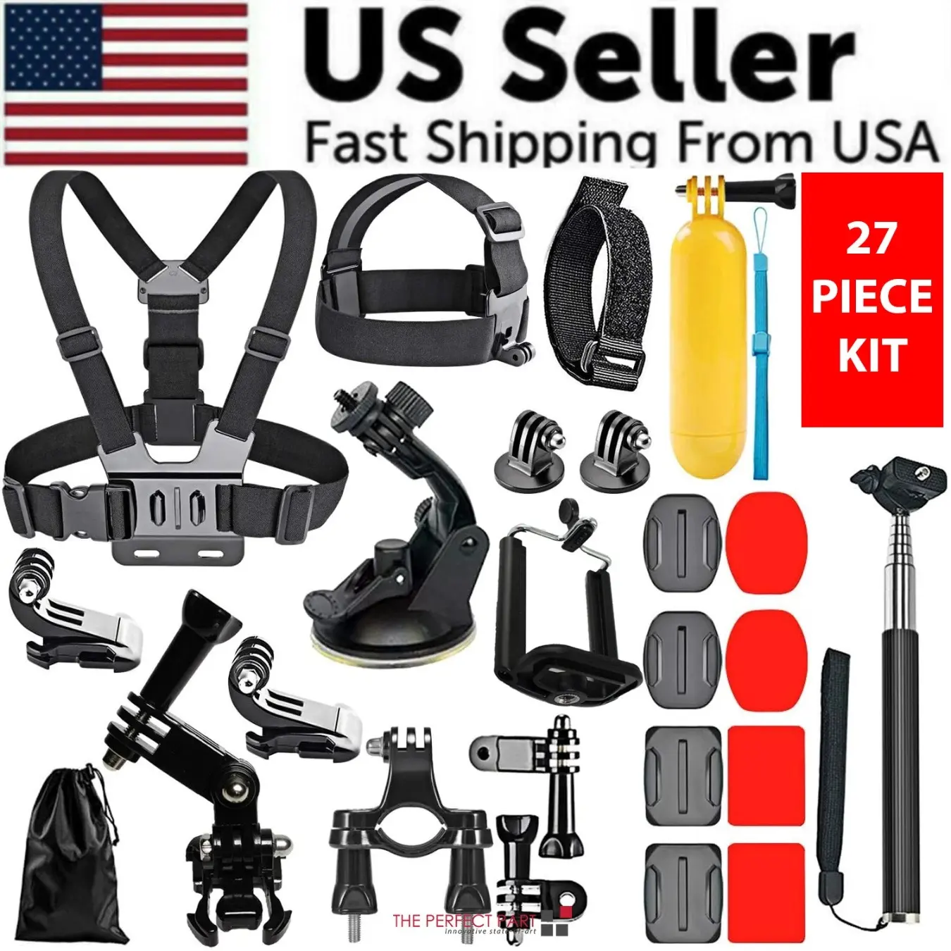 Action Camera Accessories Kit, Camera Mount Bundle, Compatible with GoPro Hero 11 10 9 8 7 6, Universal Mount Set for DJI Osmo, Insta360, AKASO, SJCAM, Bike, Helmet & Travel | helmet mount, bike mount, chest strap, head strap, selfie stick, camera holder