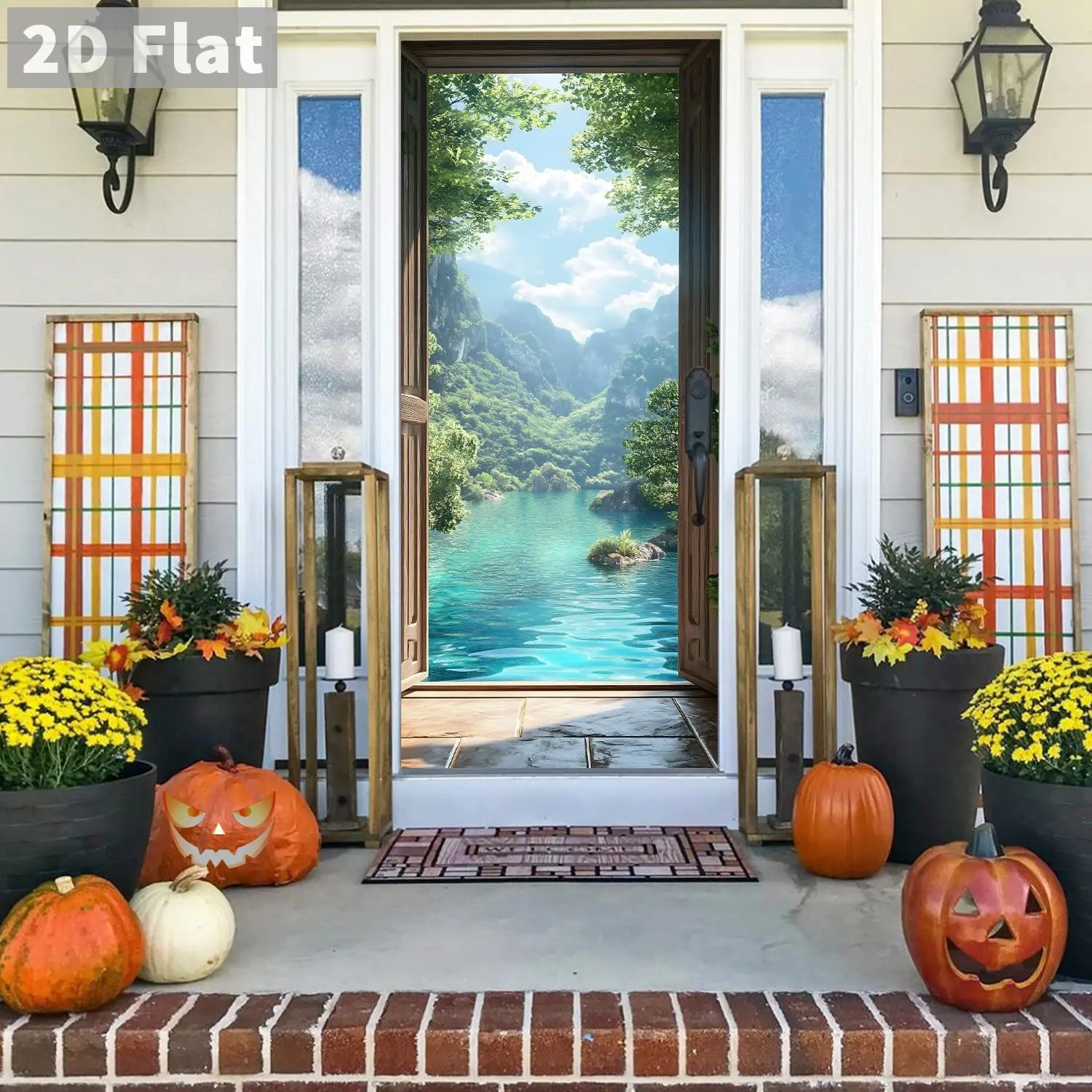 Landscape Pattern Door Sticker, Removable Self Adhesive Door Decal, Decorative Sticker for Home Living Room Bedroom, Ornaments