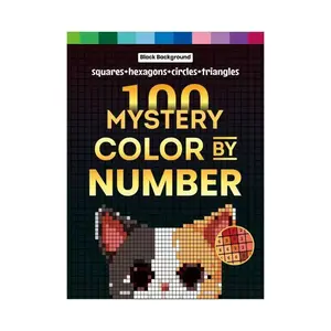 Cross-Border 100 Mystery Color by Number Adult Coloring Book with Squares and Circles, Fun, Creative and Relaxing Activity for Adults, Perfect Gift Idea