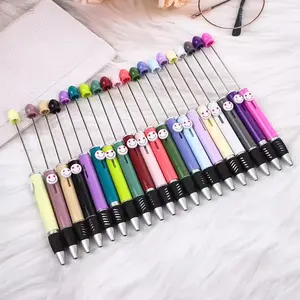 10-Pack Smiley Face Beaded Rollerball Pen Set, Student Stationery Pens, DIY Handmade Jewelry Making, Create Unique Beaded Pens