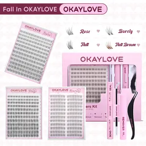 OKAYLOVE Natural Lash Clusters Kit Rose | Vivi | Nira | Flutt Brown Wispy Lash Extension Kit with Long-lasting Lash Bond and Seal,Tweezers and Remover for DIY Eyelash at Home for Natural Makeup Girl Gifts