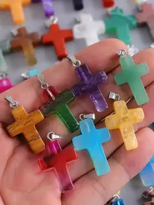 12/24/36pcsNatural Crystal Cross Pendants, DIY Jewelry Accessories, Geometric Stone Rose Quartz, Perfect Gift for Family Friends, Unique Crystals