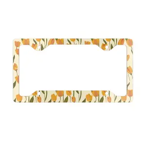 Spring Tulip Wildflower Metal License Plate Frame - Boho Cream & Floral Car Accessory - Cottagecore Nature Lover License Plate Cover - Girlcore Gift