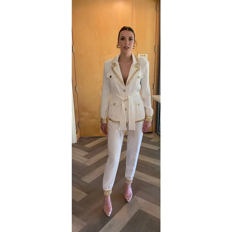 Two Piece White Blazer Suit Set