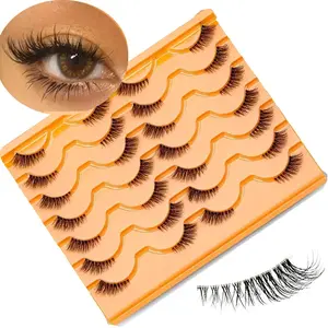 Half False Eyelashes with Clear Band, 14 Pairs Wispy Cat Eye Look Natural Short Accent Lashes, Faux Fake Eyelashes, High Quality Eyelashes, Eye Makeup Product for Women