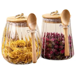 High-Quality Glass Mason Jar with Wooden Spoon, Strong Sealing Performance, Airtight Food Storage, Perfect for Storing Coffee Beans, Jam, Berries, Cookies, Kitchen Supplies, Glass Containers