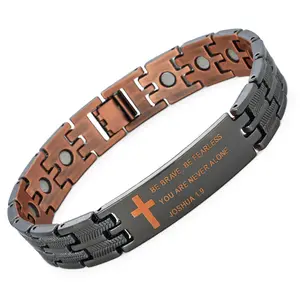 Men's Cross Magnetic Bracelet with Ultra Strength Magnets, Adjustable Links, Jewelry Box & Sizing Tool for Perfect Fit, Elegant Practical Gift