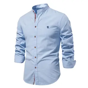 Men's Casual Mandarin Collar Long Sleeve Button Down Shirt