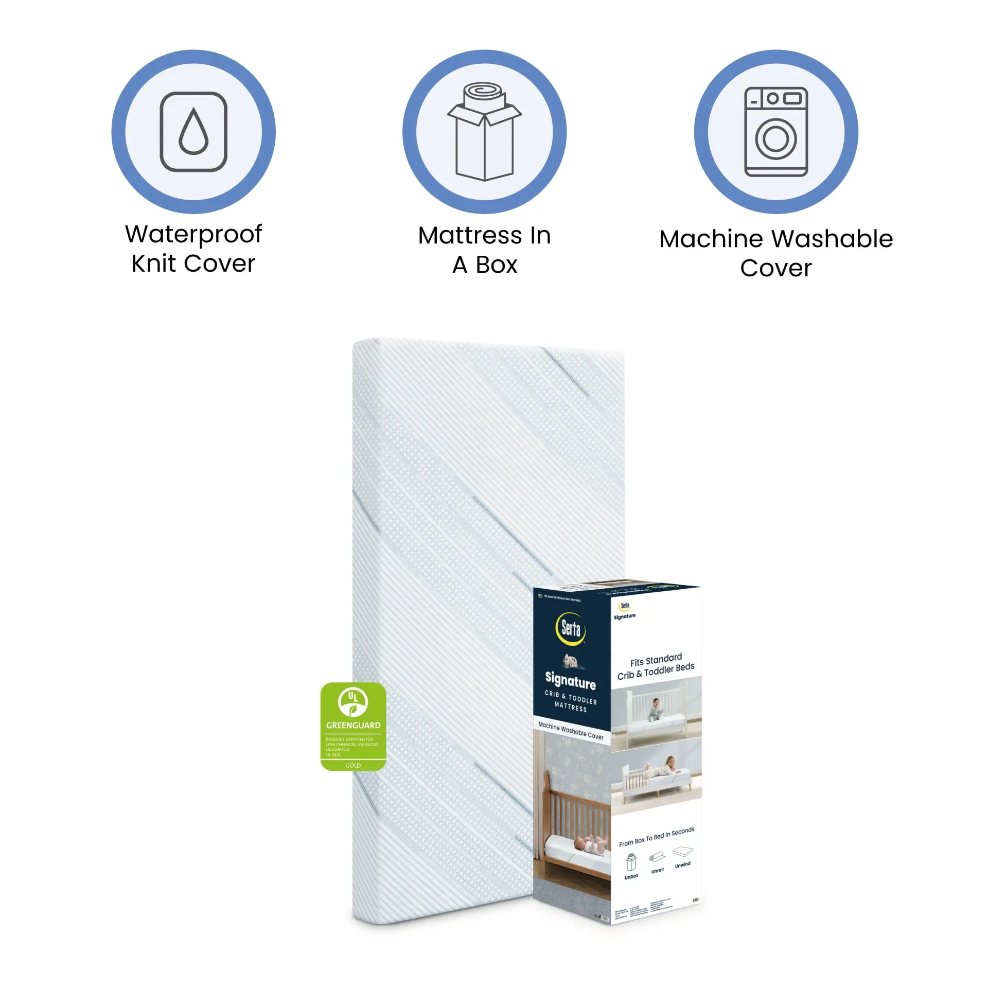 Serta Signature Dual Sided 5" Crib /Toddler Mattress in a Box, GREENGUARD Gold, Firm Plant-Based Foam