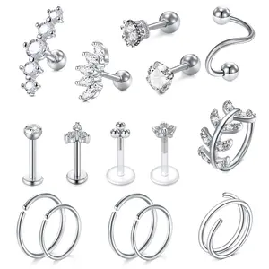 16g Cartilage Earring Flat Back Cartilage Earrings for Women Silver Gold Helix Piercing Jewelry Tragus Earrings Threadless Flatback Screw Back Earrings 16g Cartilage Hoop Earring