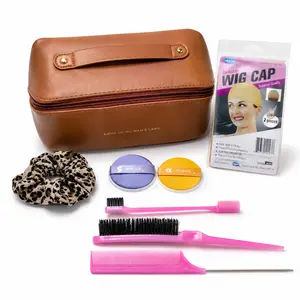 NC Hair Luxury Wig & Beauty Accessory Kit – Wig Cap, Edge Brush, Rat Tail Comb, Hair Scrunchie & Makeup Puff Set with Travel Cosmetic Bag