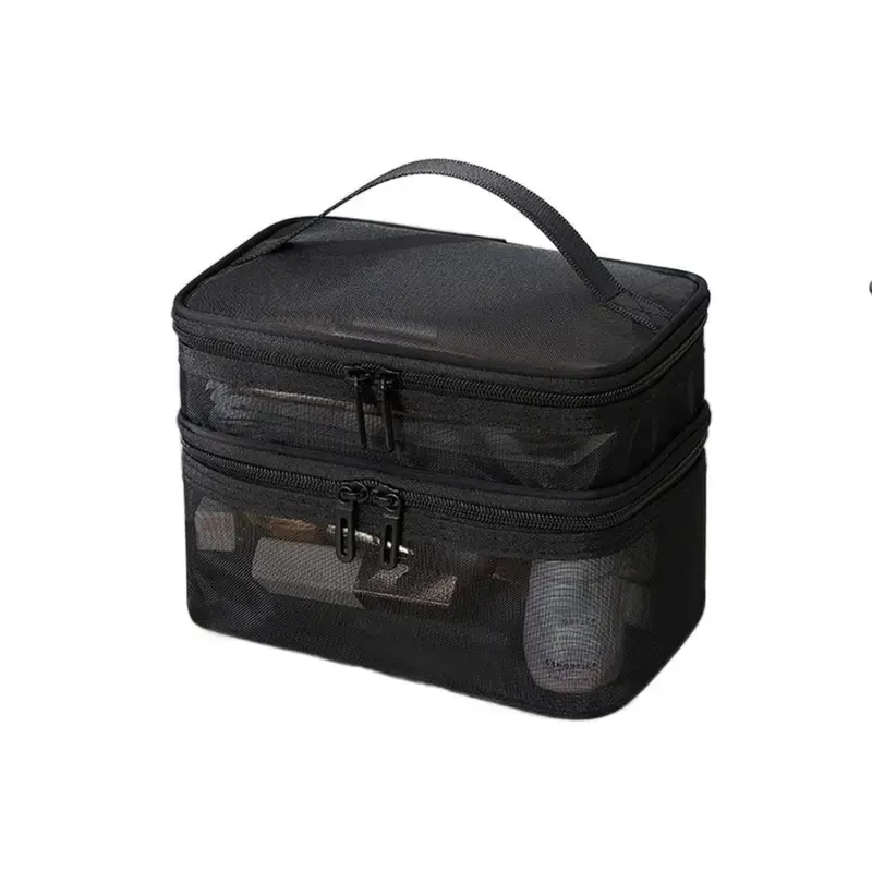 Portable Transparent Mesh Travel Makeup Bag, 2/3 Layer Toiletry Bag, Large Capacity Makeup Case, Toiletries Storage Bag