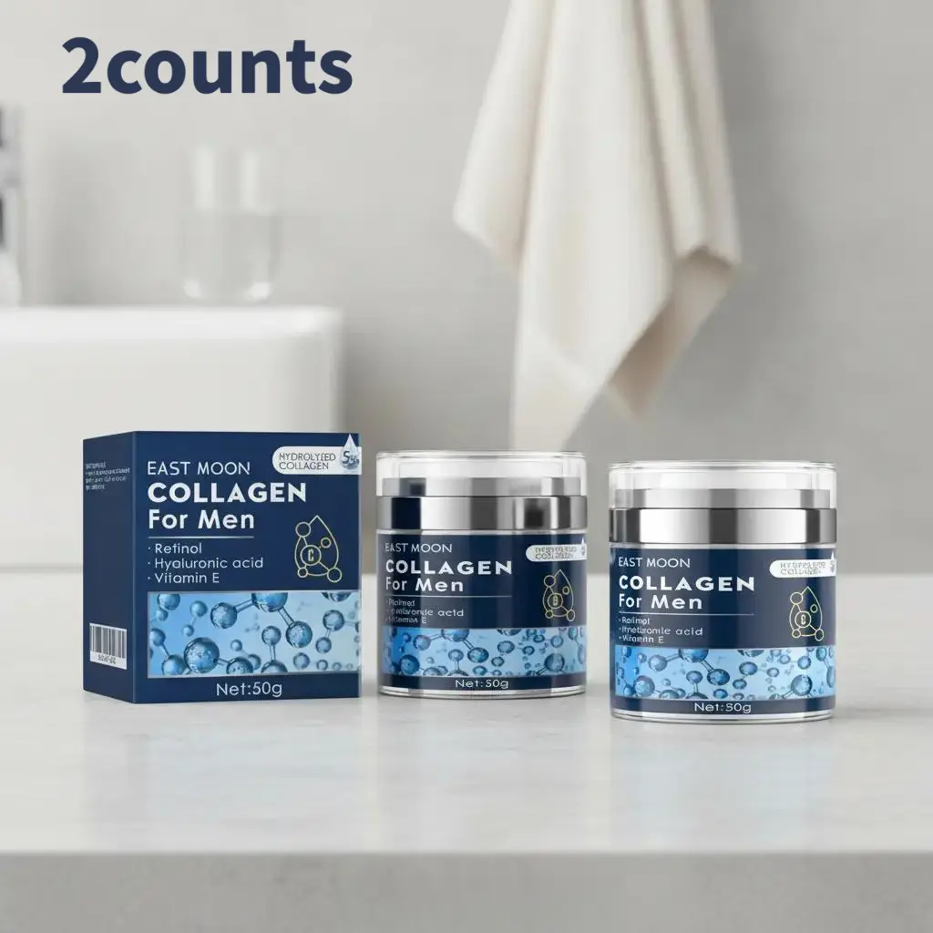 2Counts Men's Face Cream with Hydrolyzed Collagen Retinol & Hyaluronic Acid  Daily Care Hydrating Lifting Moisturizer for Smooth Skin Hydrate Moisturizing Repair Moisture