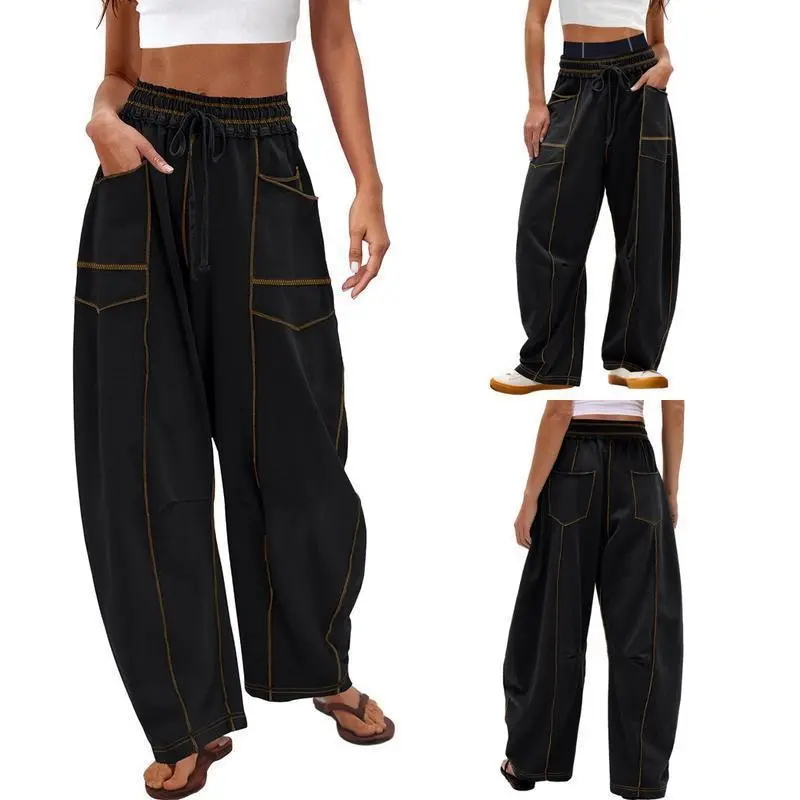 Womens Baggy Barrel Pants Wide Leg Lounge Drawstring Sweatpants with Pockets Womens Baggy Barrel Pants Wide Leg Lounge Drawstring Sweatpants with Pockets