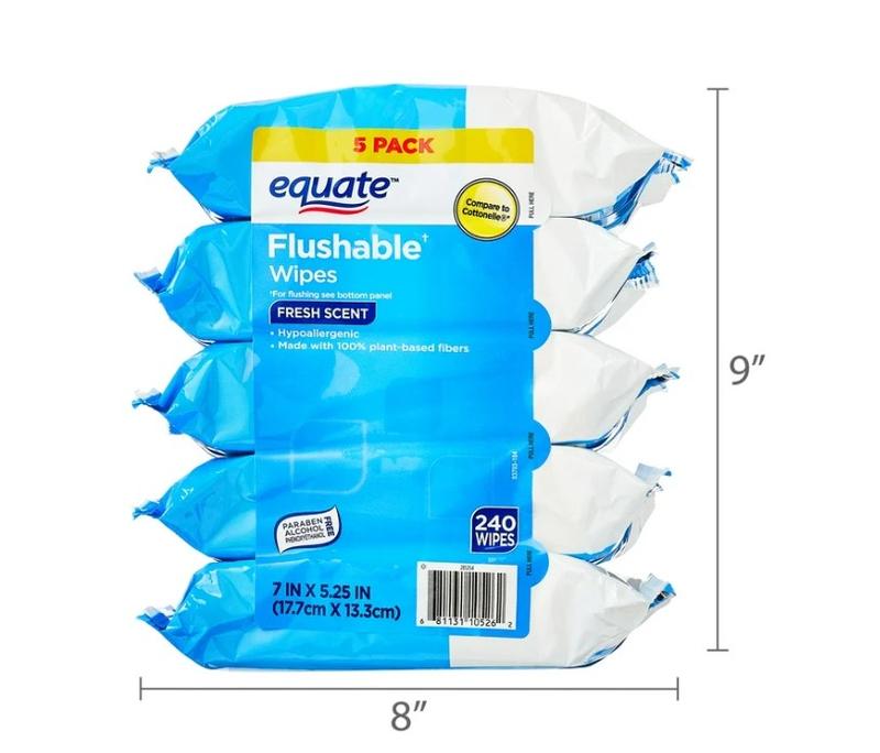 Equate Flushable Wet Wipes, Fresh Scent, 240 Wipes (5 Pack), Compare to Cottonelle