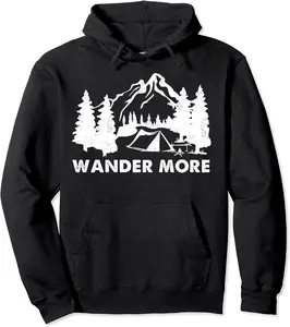 Wander More Camping Mountains Nature Hiking Wanderlust Pullover Hoodie - Elaynavi Shop 29B092SXP1TN
