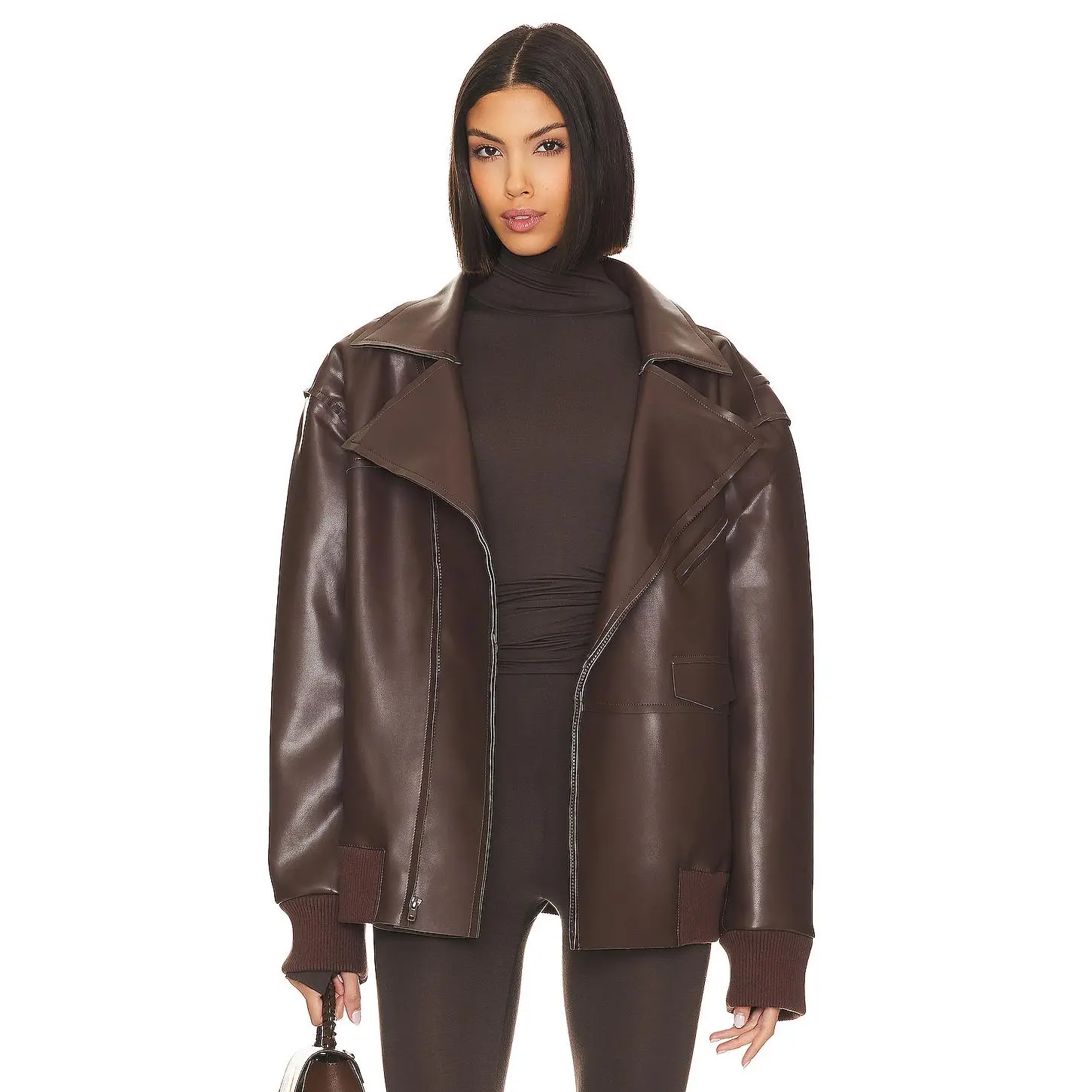 Norma Kamali Oversized Moto Jacket in Chocolate